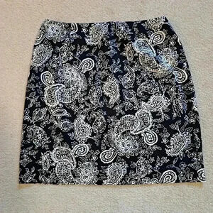 Ralph Lauren Petite Skirt Paisley Print Size 4p Black White Short Cotton Classic